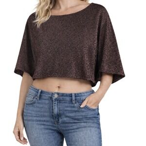 Valentine Crop Top Womens Large Purple Bronze Metallic Shimmer Dolman Sleeve